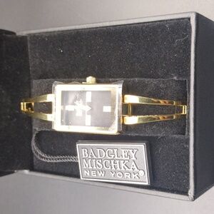 NWT Badgley Mischka New York Gold Plated Metallic Thin Band Women's Watch